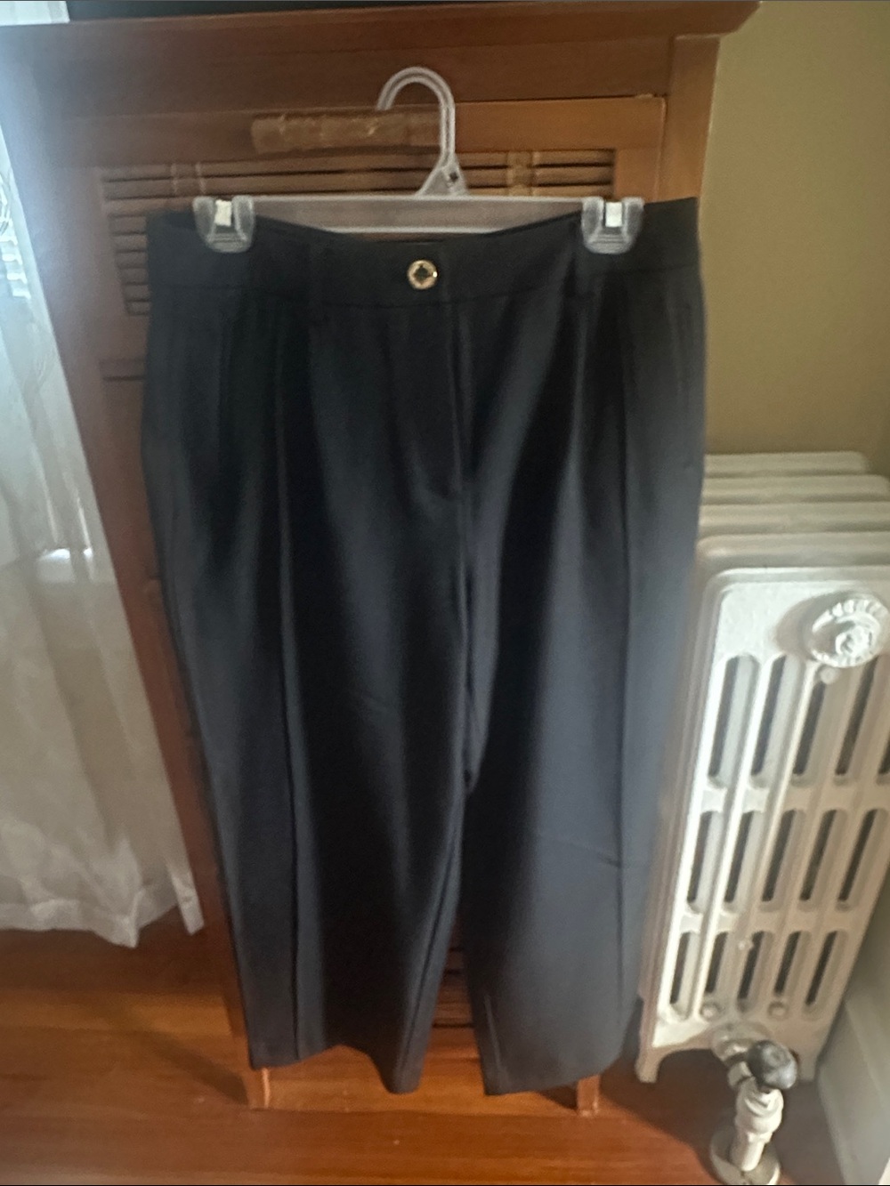 Anne Klein Black Wide Leg Dress Pants with Gold Logo Accent